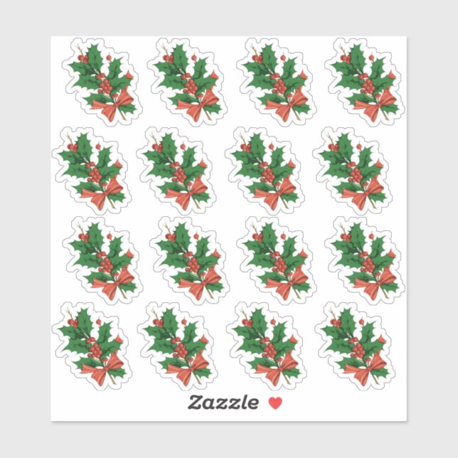 Vintage Christmas Holly Bow Envelope Seal (Sheet)