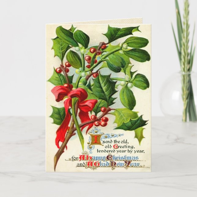 Vintage Christmas Holly Card (Front)