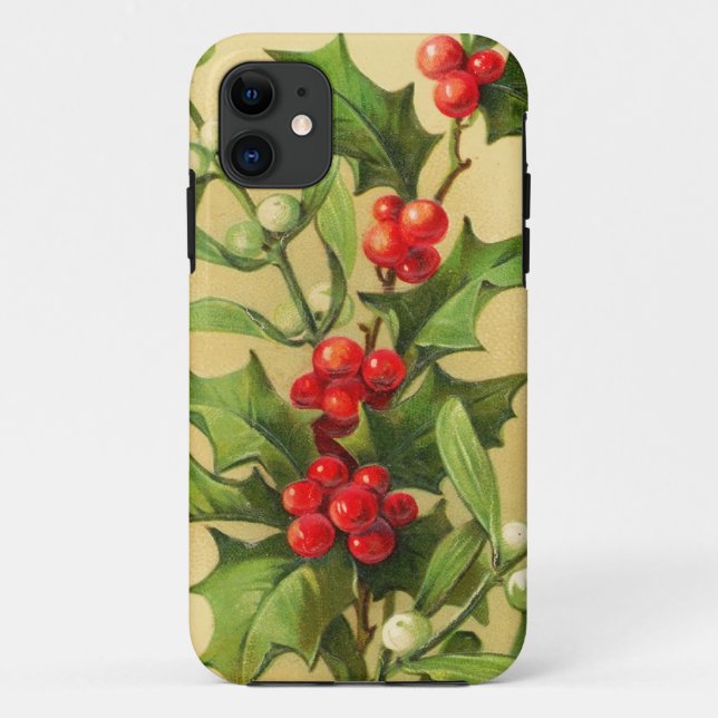 Vintage Christmas Holly Case-Mate iPhone Case (Back)