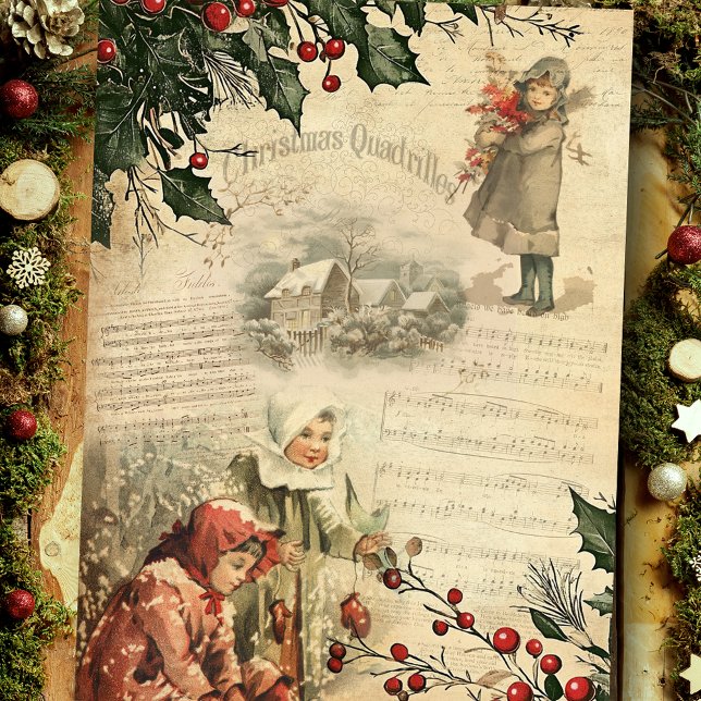 Vintage Christmas Holly, Children, Music Decoupage Tissue Paper (Creator Uploaded)