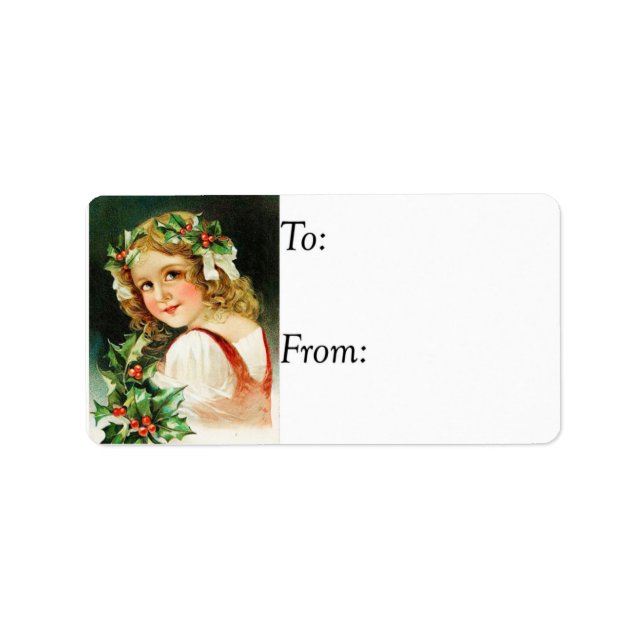 Vintage Christmas holly Girl Gift Tag (Front)
