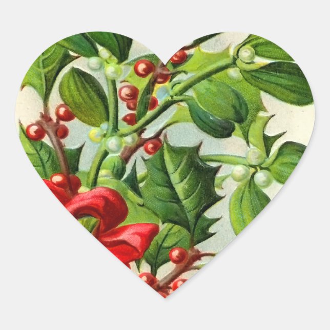 Vintage Christmas Holly Heart Stickers (Front)