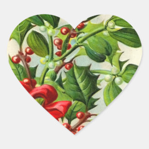 Vintage Christmas Holly Heart Stickers