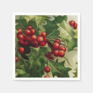 Vintage Christmas Holly Holiday party napkins