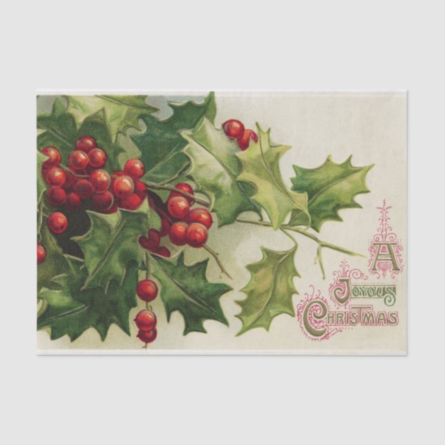 Vintage Christmas Holly Holiday party tissue Tissue Paper (Front)