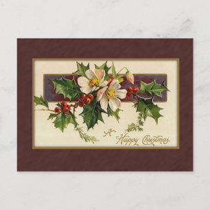 Vintage Christmas Holly Holiday Postcard