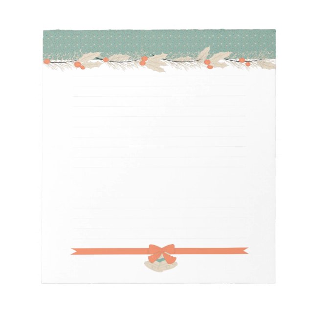 Vintage Christmas Holly Jingle Bells Lined Notepad (Front)