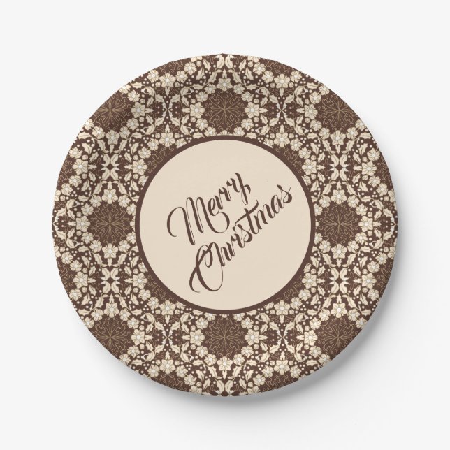 Vintage Christmas Holly Leaves, Berries & Flowers Paper Plate (Front)