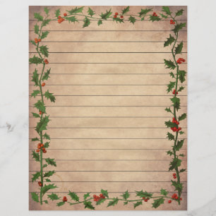 Vintage Christmas Holly Lined Writing Paper