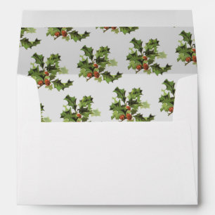 Vintage Christmas Holly Mistletoe Lined Envelope
