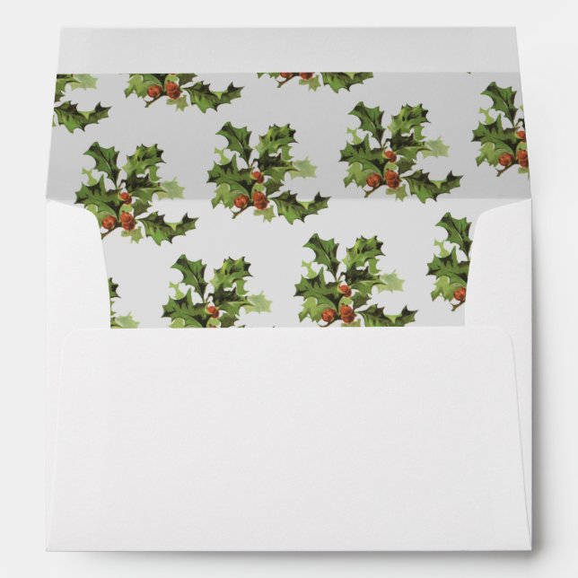 Vintage Christmas Holly Mistletoe Lined Envelope (Back (Bottom))