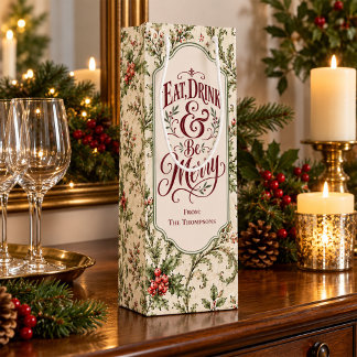 Vintage Christmas Holly Personalised Wine Gift Bag