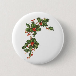 Vintage Christmas, Holly Plant with Red Berries 6 Cm Round Badge