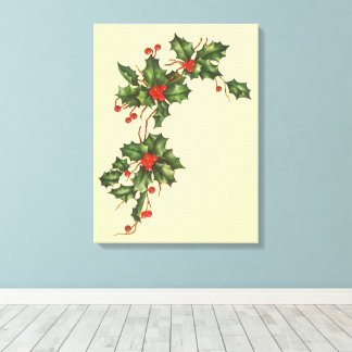 Vintage Christmas, Holly Plant with Red Berries Canvas Print