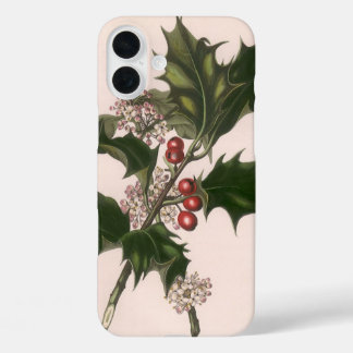 Vintage Christmas, Holly Plant with Red Berries iPhone 16 Plus Case