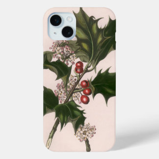 Vintage Christmas, Holly Plant with Red Berries iPhone 15 Mini Case
