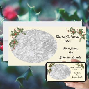 Vintage Christmas, Holly Plant with Red Berries Holiday Card