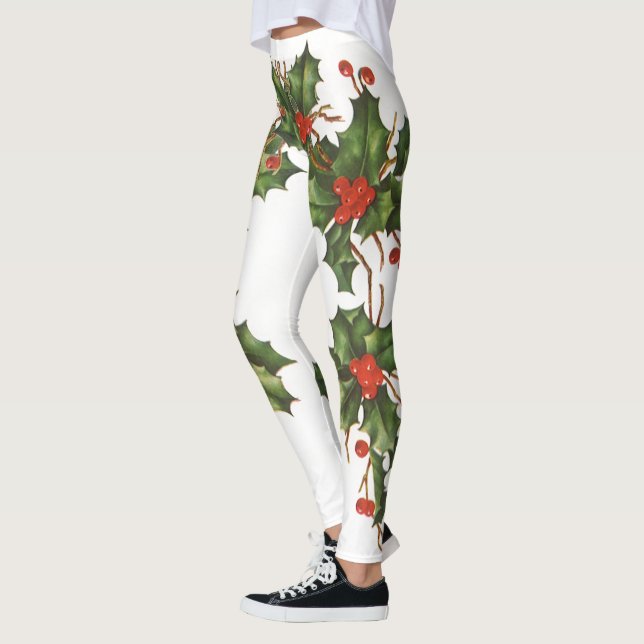 Vintage Christmas, Holly Plant with Red Berries Leggings (Left)