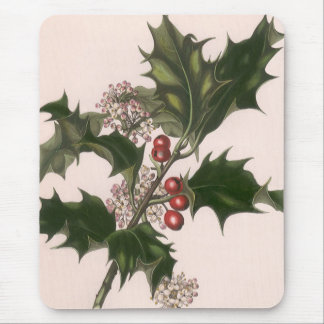 Vintage Christmas, Holly Plant with Red Berries Mouse Mat