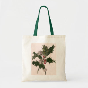 Vintage Christmas, Holly Plant with Red Berries Tote Bag