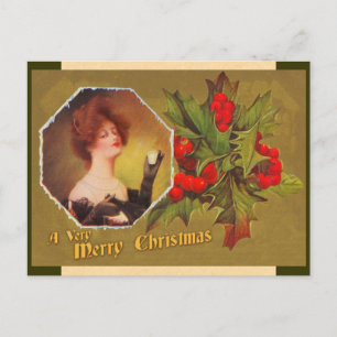 Vintage Christmas Holly Postcard