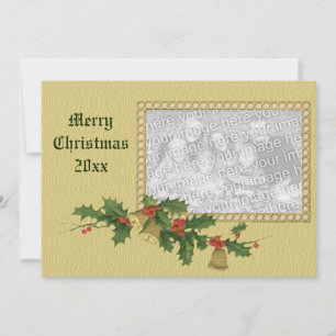 Vintage Christmas, Holly, Red Berries, Bells Holiday Card