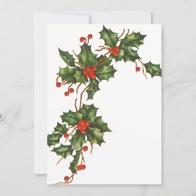 Vintage Christmas, Holly w Red Berries Invitation (Front)