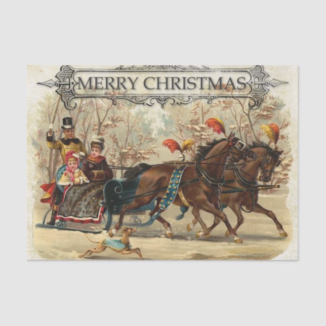 Vintage Christmas Horse Carriage Ride Tissue Paper (Front)