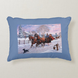 Vintage Christmas - Horse-Drawn Sleigh Ride, Decorative Cushion