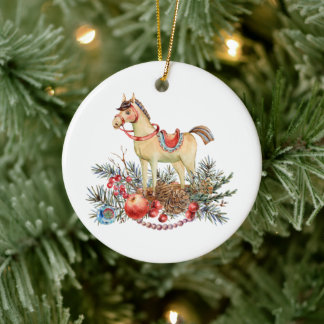 Vintage Christmas Horse, Red Berries , Decorations