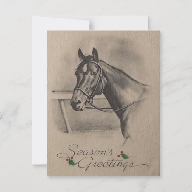 Vintage Christmas Horse Season Greetings Holiday Card (Front)