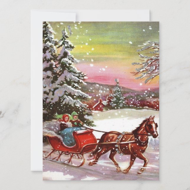 Vintage Christmas Horse Sleigh Holiday Card (Front)
