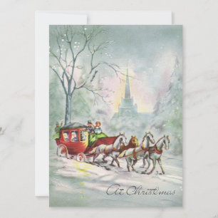 Vintage Christmas Horse Sleigh Winter Holiday Card