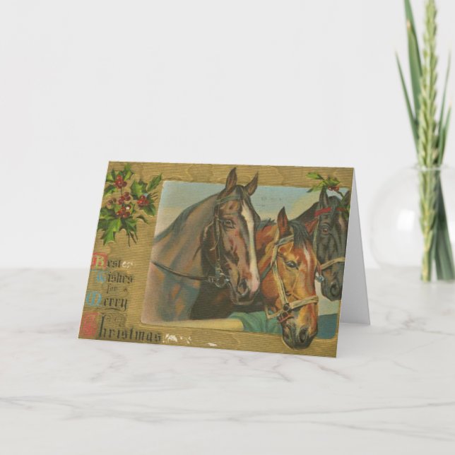 Vintage Christmas Horses Holiday Card (Front)