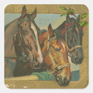 Vintage Christmas Horses Square Sticker