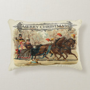 Vintage Christmas horses winter holiday fun Decorative Cushion