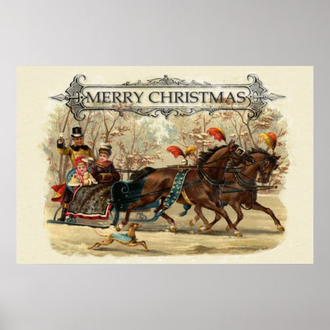 Vintage Christmas horses winter holiday fun    Poster (Front)