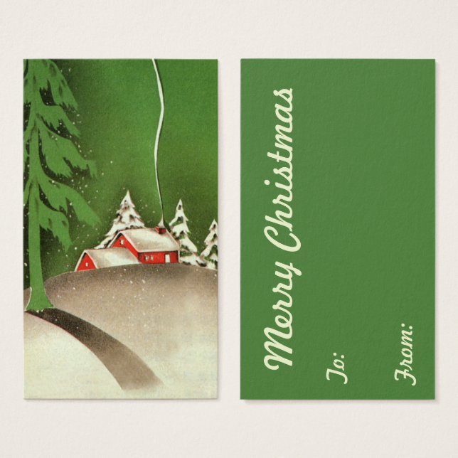 Vintage Christmas, House in Forest Winter Snow (Front & Back)
