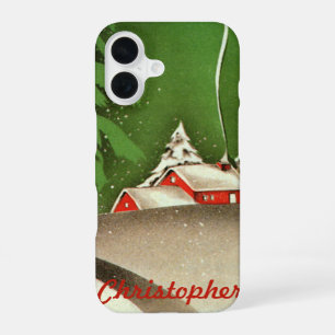 Vintage Christmas, House in Forest Winter Snow iPhone 16 Case