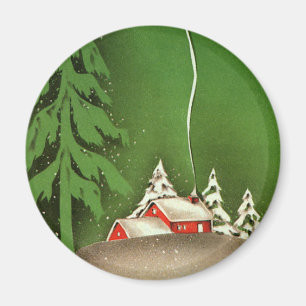 Vintage Christmas, House in Forest Winter Snow Magnet
