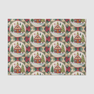Vintage Christmas House Quilt Pattern Decoupage Tissue Paper