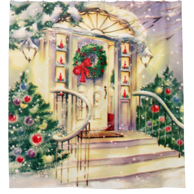 Vintage Christmas House Shower Curtain (Front)