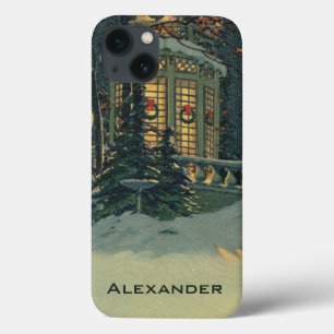 Vintage Christmas, House with Wreaths in Windows iPhone 13 Case