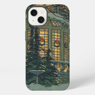 Vintage Christmas, House with Wreaths in Windows iPhone 13 Case