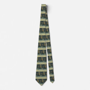 Vintage Christmas, House with Wreaths in Windows Tie