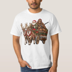 Vintage Christmas Hunting Santa Bigfoot Duck  T-Shirt