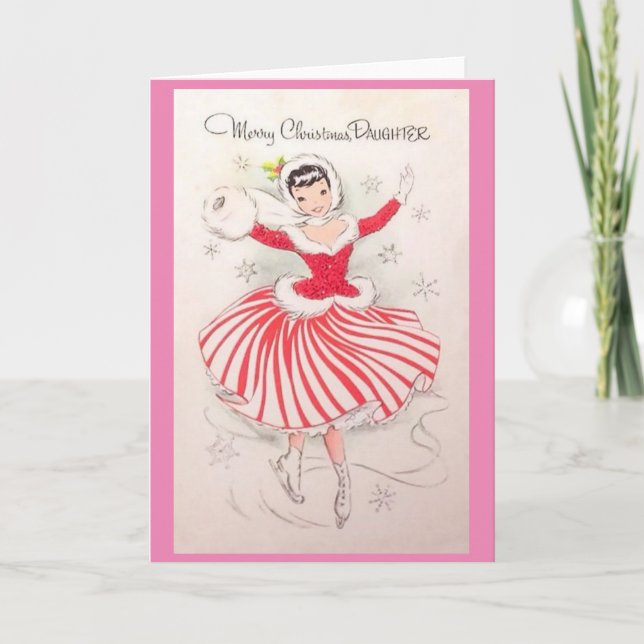 Vintage Christmas Ice Skating Card for Daughter (Front)