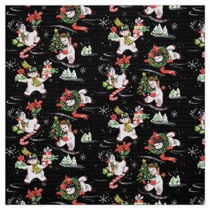 Vintage Christmas Ice Skating Snowmen Fabric