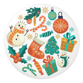 Vintage Christmas Icons Pattern Ceramic Knob