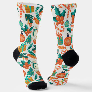Vintage Christmas Icons Pattern Socks